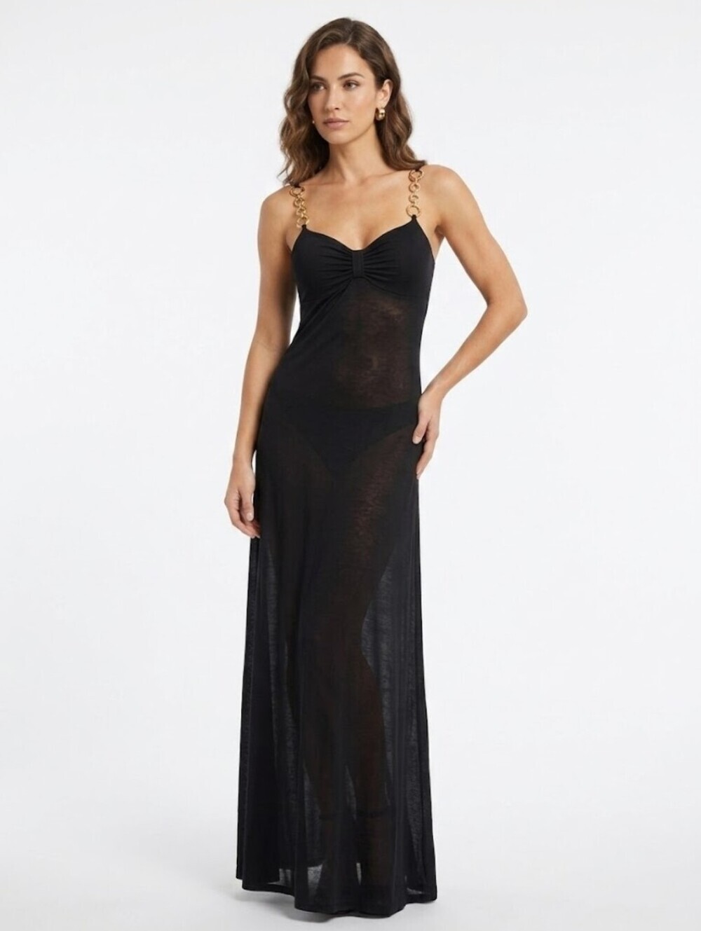 Wet Seal Black Women's Semi-Sheer Dress with Gold Accents